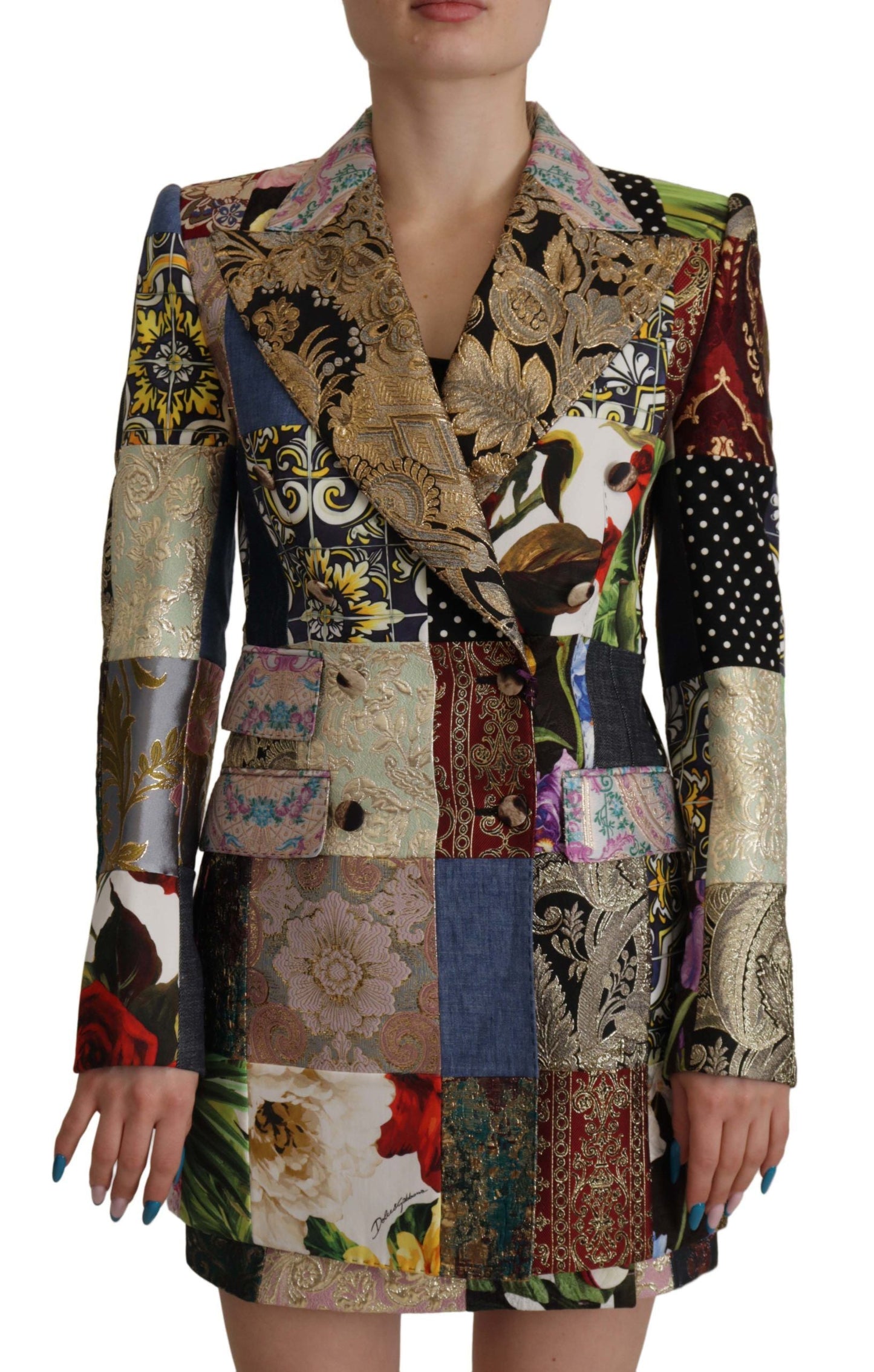 Dolce & Gabbana Multicolor Double-Breasted Patchwork Jacquard Blazer Women's Jacket