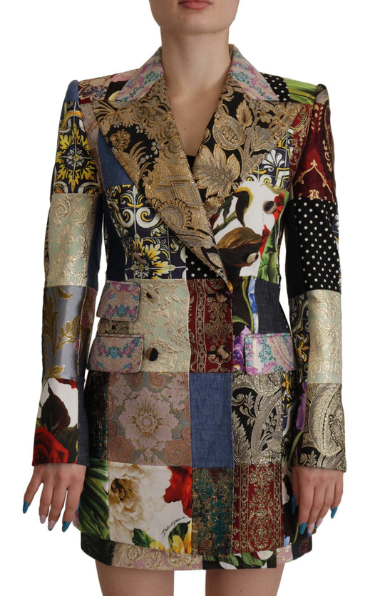 Dolce & Gabbana Multicolor Double-Breasted Patchwork Jacquard Blazer Women's Jacket