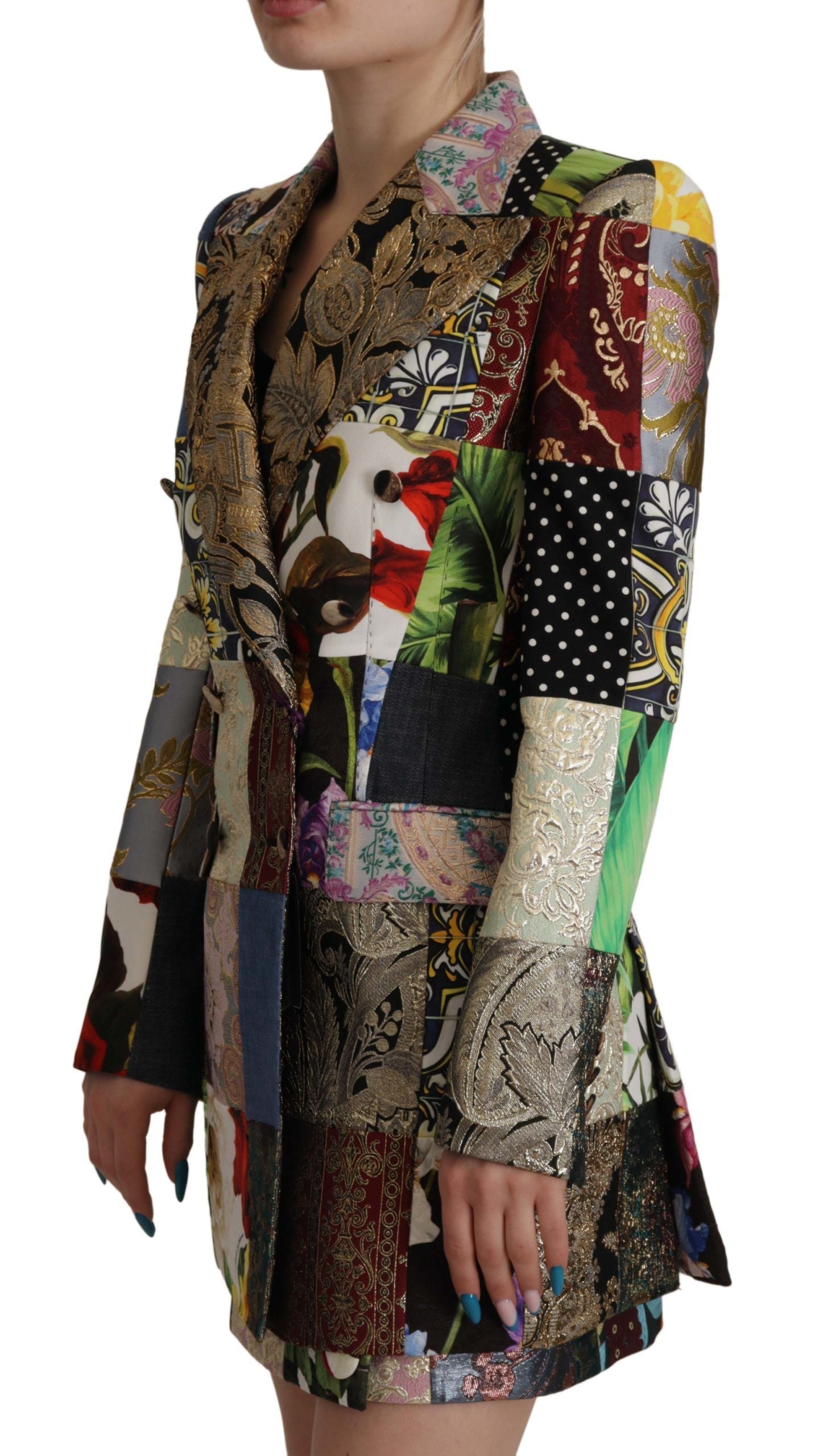 Dolce & Gabbana Multicolor Double-Breasted Patchwork Jacquard Blazer Women's Jacket