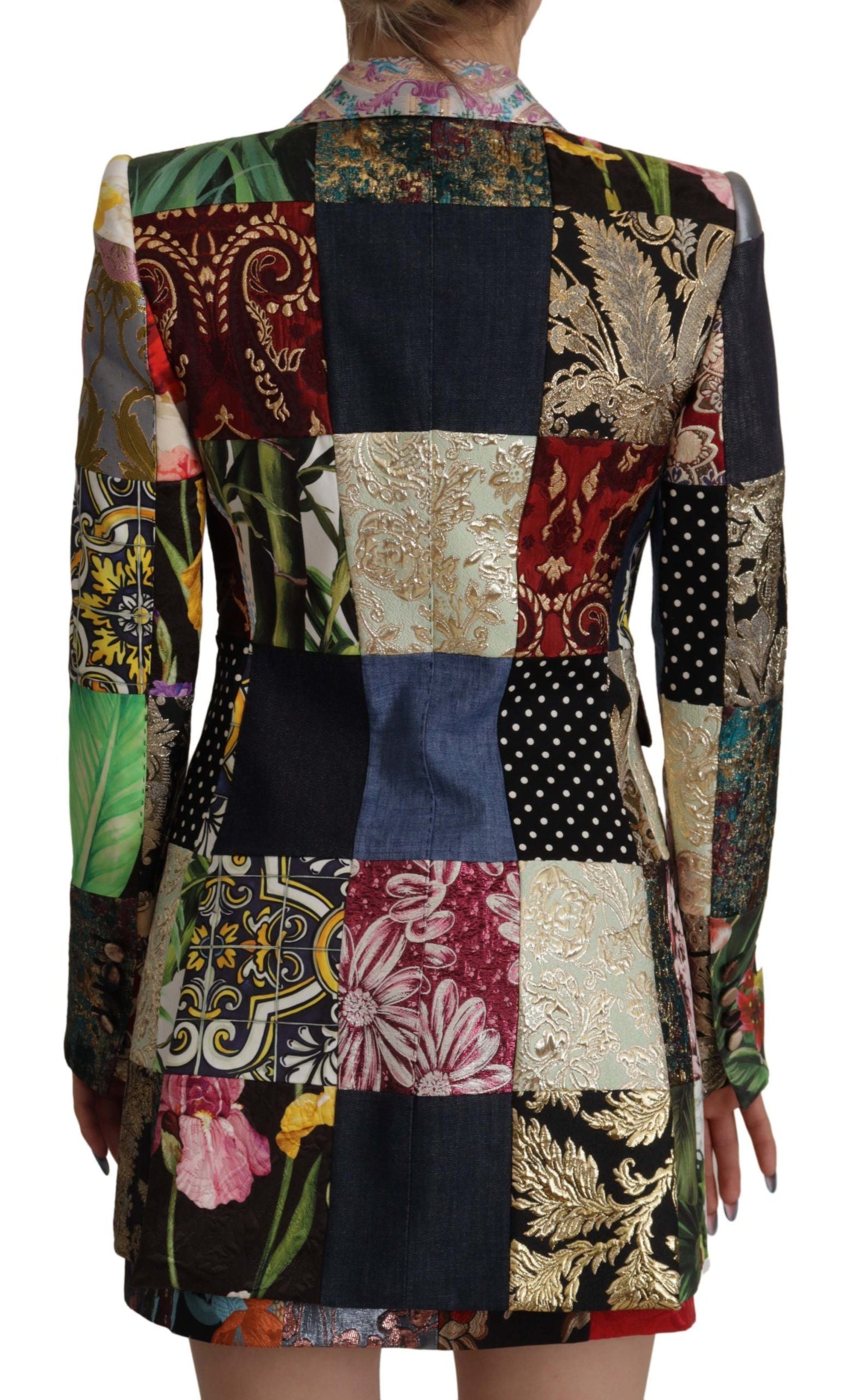 Dolce & Gabbana Multicolor Double-Breasted Patchwork Jacquard Blazer Women's Jacket
