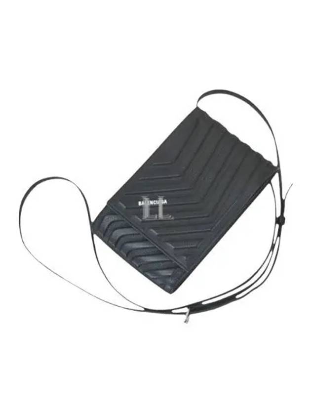 Balenciaga Grain Calfskin Car Strap Phone Cross Bag Black