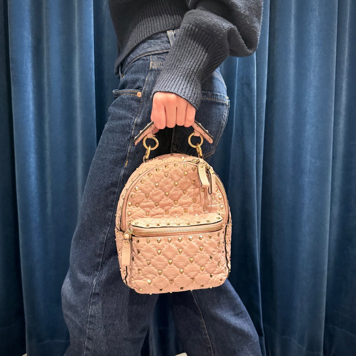 VALENTINO GARAVANI Nappa Quilted Mini Rockstud Spike Backpack Poudre