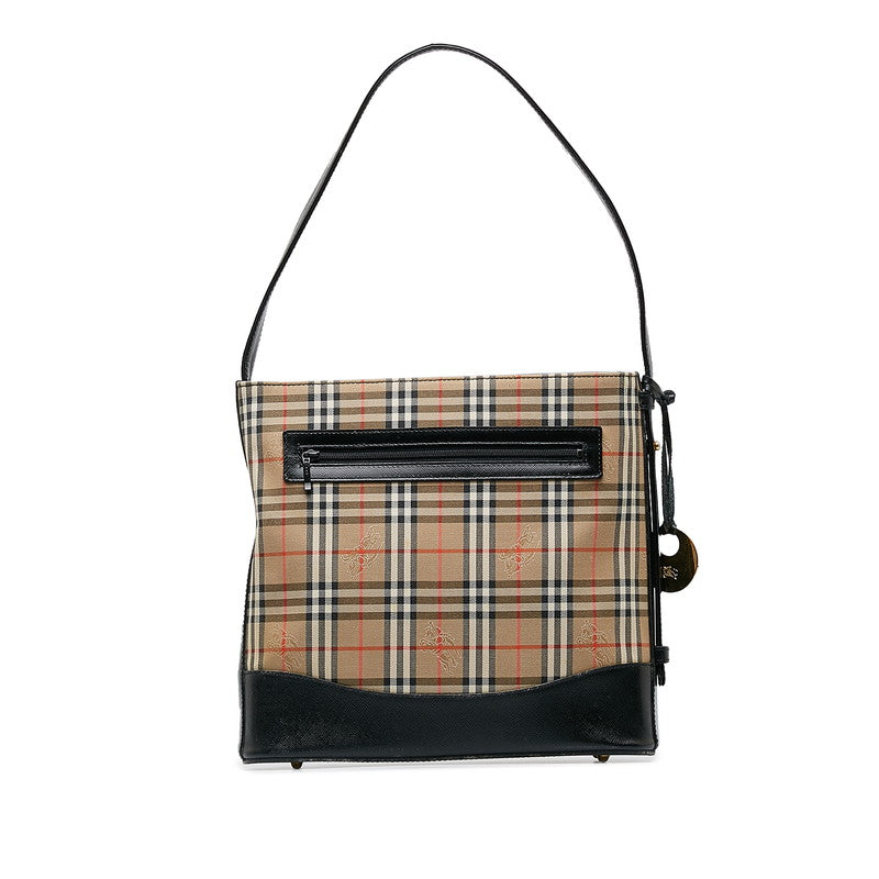 Burberry  Check One-Shoulder Bag Black Beige Leather  BURBERRY