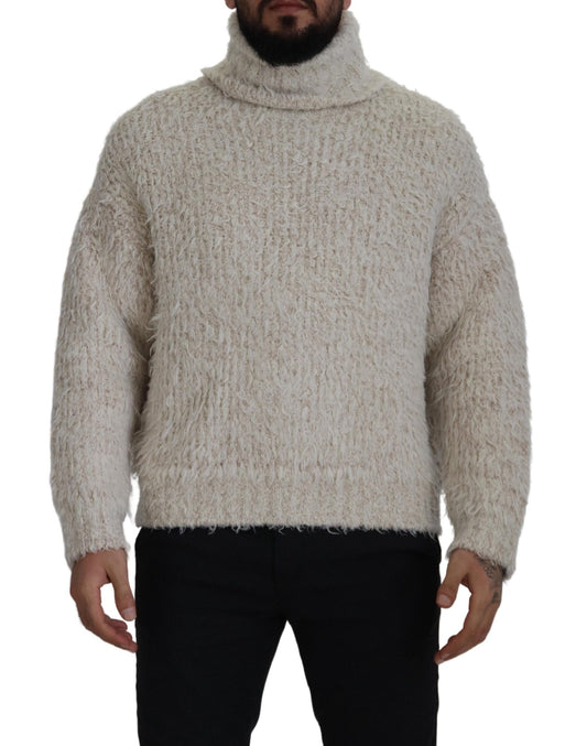 Dolce & Gabbana Cream Wool Knit Turtleneck Pullover Men's Sweater