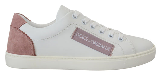 Dolce & Gabbana White Pink Leather Low Top Sneakers Women's Shoes
