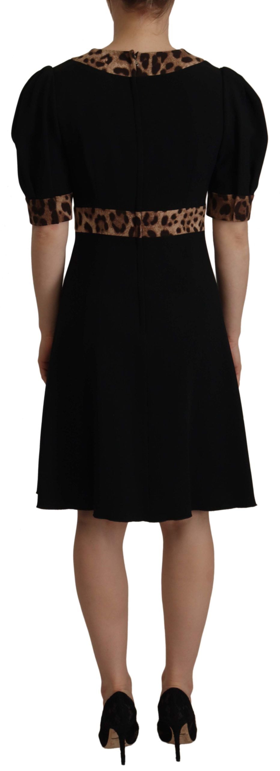 Dolce & Gabbana Black Leopard A-line Knee Length Women's Dress