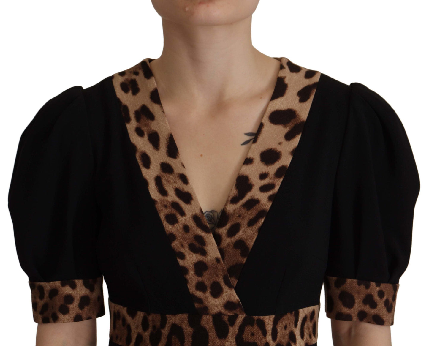 Dolce & Gabbana Black Leopard A-line Knee Length Women's Dress