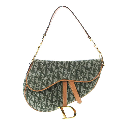 DIOR - Saddle Bag Green Brown White Jacquard Leather