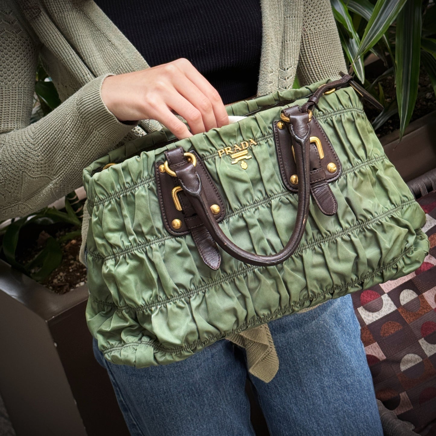 Prada Green Tessuto Nylon Gaufre Tote Bag TWS