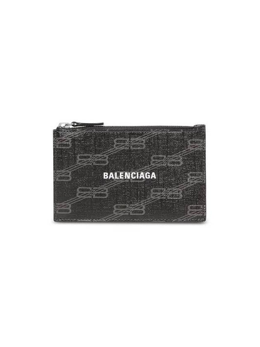 Balenciaga BB Monogram Coated Canvas Coin Card Wallet Black