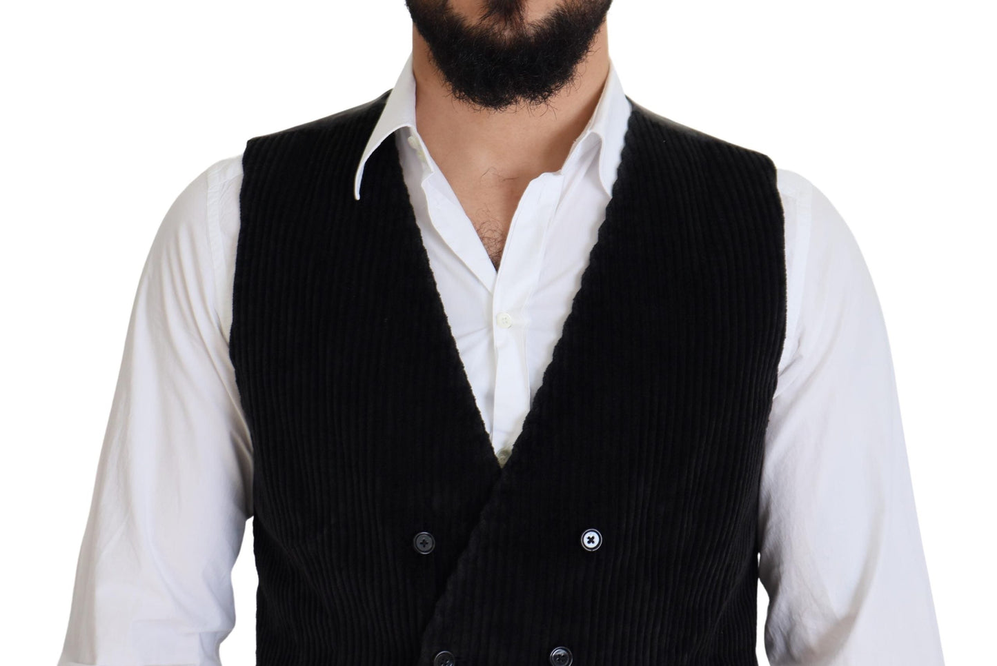 Dolce & Gabbana Black Cotton Double Breasted Waistcoat Men's Vest