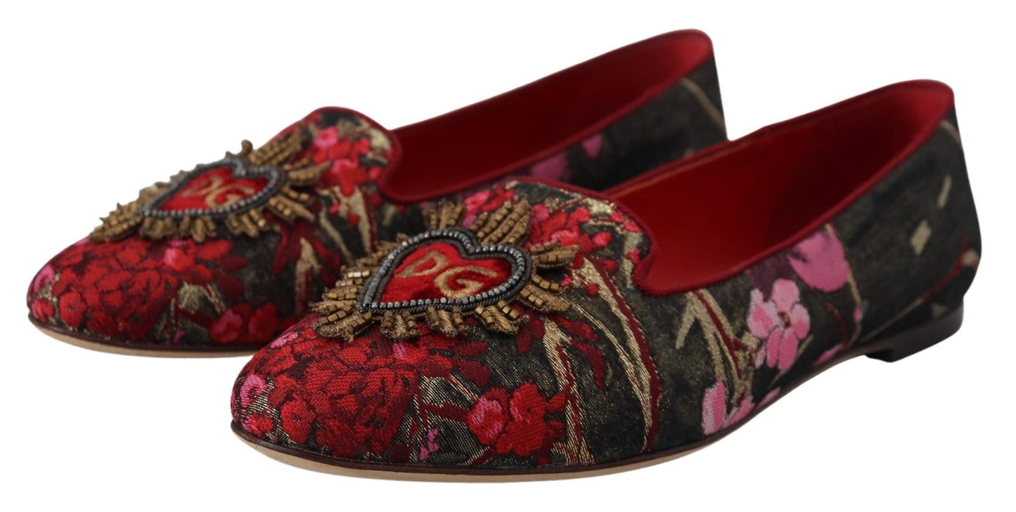 Dolce & Gabbana Multicolor Jacquard Sacred Heart Patch Slip On Women's Shoes