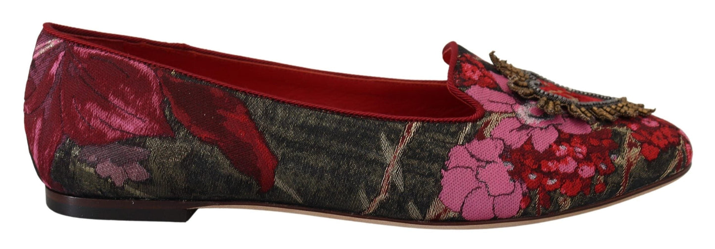 Dolce & Gabbana Multicolor Jacquard Sacred Heart Patch Slip On Women's Shoes