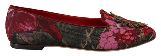 Dolce & Gabbana Multicolor Jacquard Sacred Heart Patch Slip On Women's Shoes