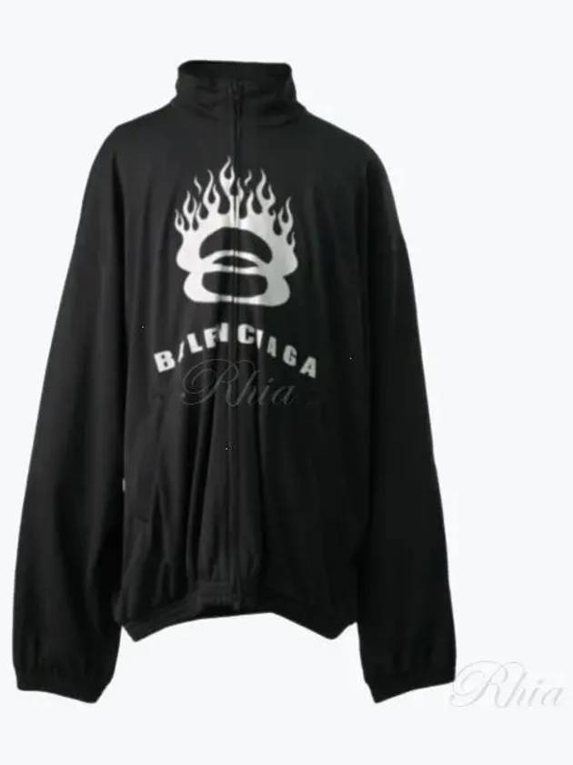 Balenciaga Flame Print Zip-Up Jacket Black