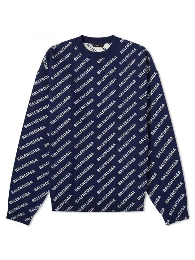 Balenciaga Allover Logo Crew Sweatshirt Navy
