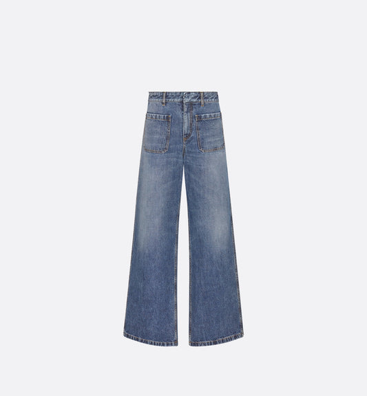 8 Flared Jeans D04 Blue Stonewashed Cotton Denim