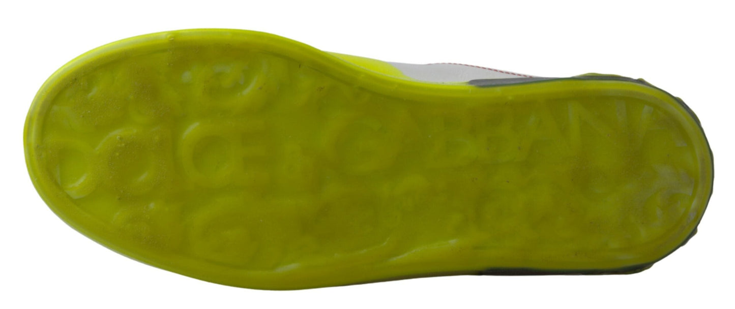 Dolce & Gabbana White Yellow Portofino Leather Sneakers Men's Shoes