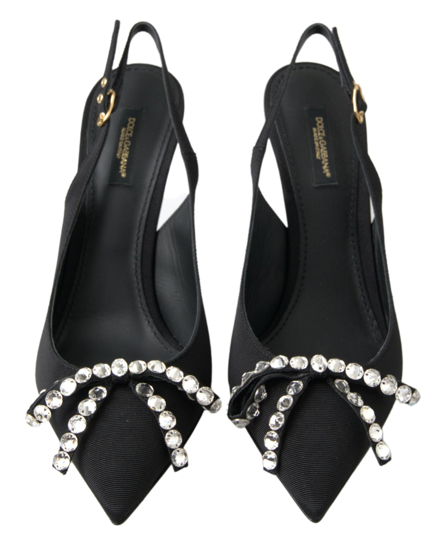 Dolce & Gabbana Black Crystal Embellished Slingback Heel Women's Shoes