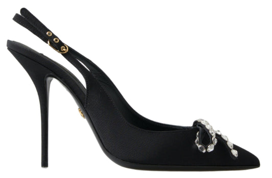 Dolce & Gabbana Black Crystal Embellished Slingback Heel Women's Shoes