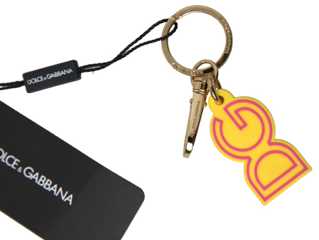 Dolce & Gabbana Yellow Rubber DG Logo Gold Brass Metal Keyring Women's Keychain