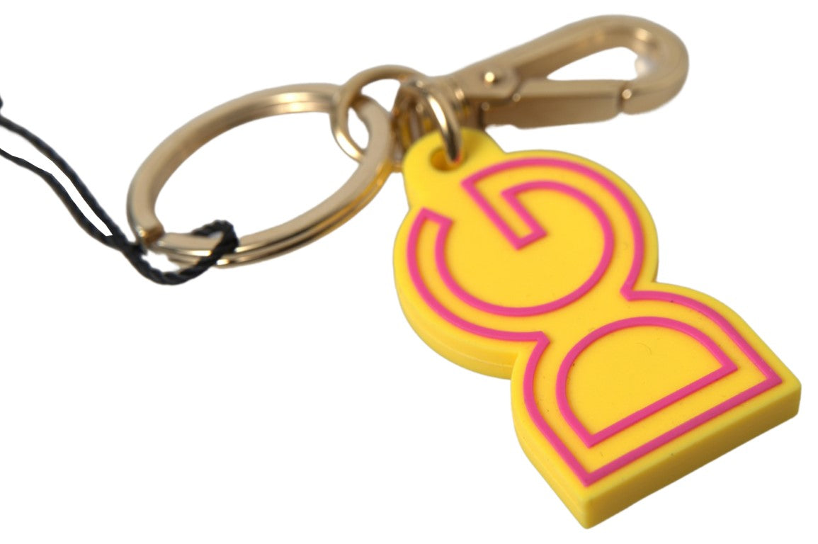 Dolce & Gabbana Yellow Rubber DG Logo Gold Brass Metal Keyring Women's Keychain