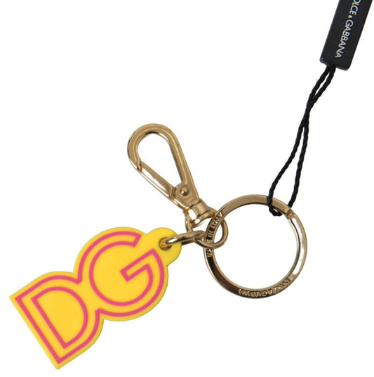 Dolce & Gabbana Yellow Rubber DG Logo Gold Brass Metal Keyring Women's Keychain