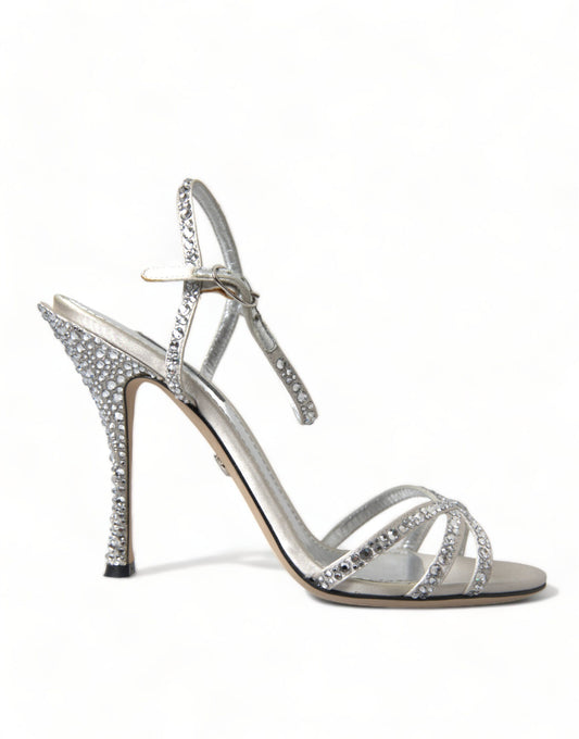 Dolce & Gabbana Silver Crystal Ankle Strap Sandals Women's Shoes