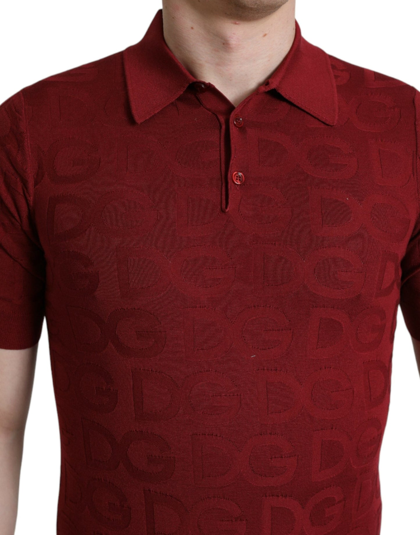 Dolce & Gabbana Maroon Collared Short Sleeve Silk Men's T-shirt