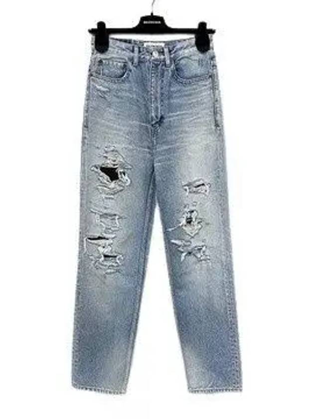 Balenciaga Women's Distressed Denim Straight Jeans Vintage Blue