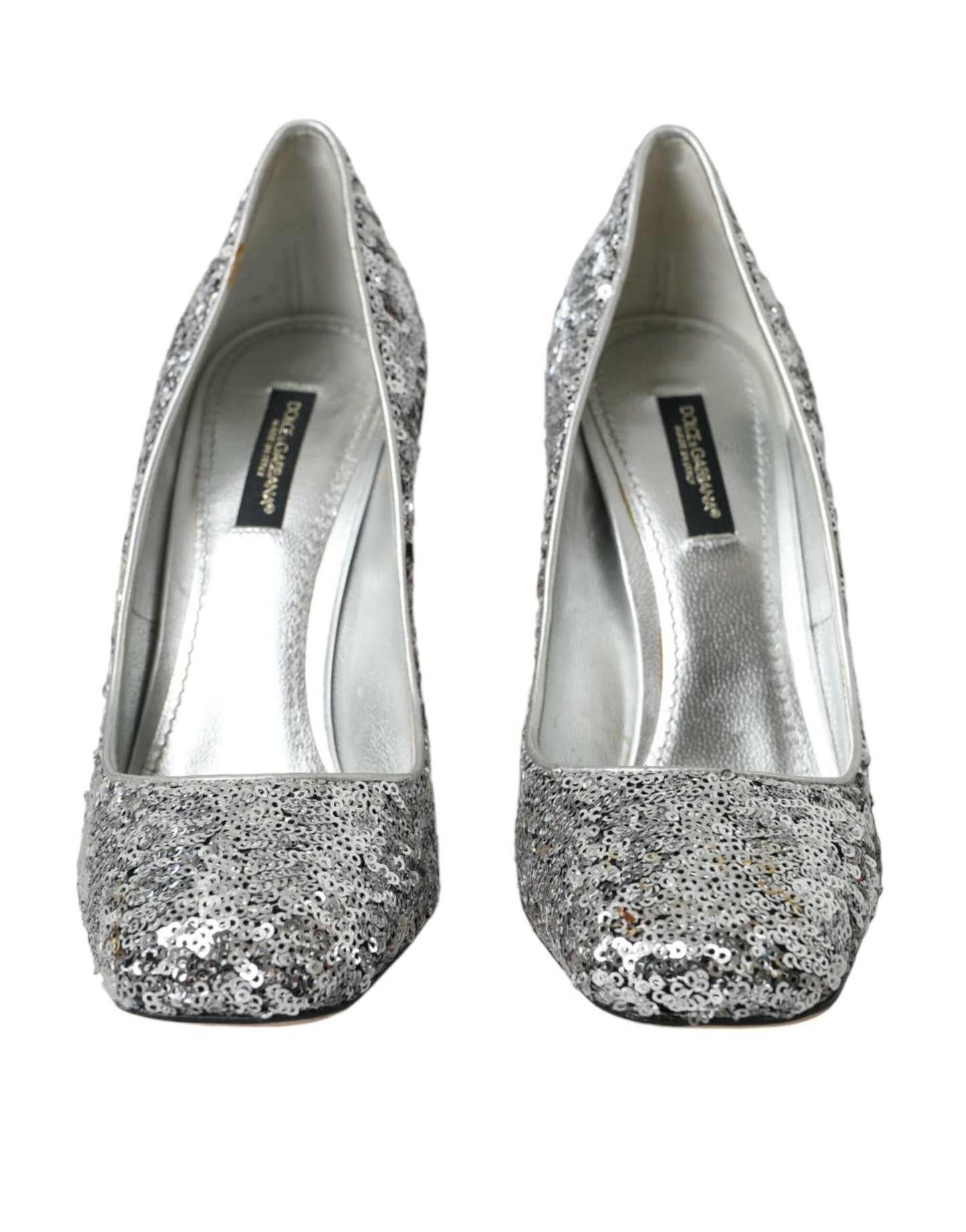 Dolce & Gabbana Silver Sequin Embellished Heels Pumps Women's Shoes