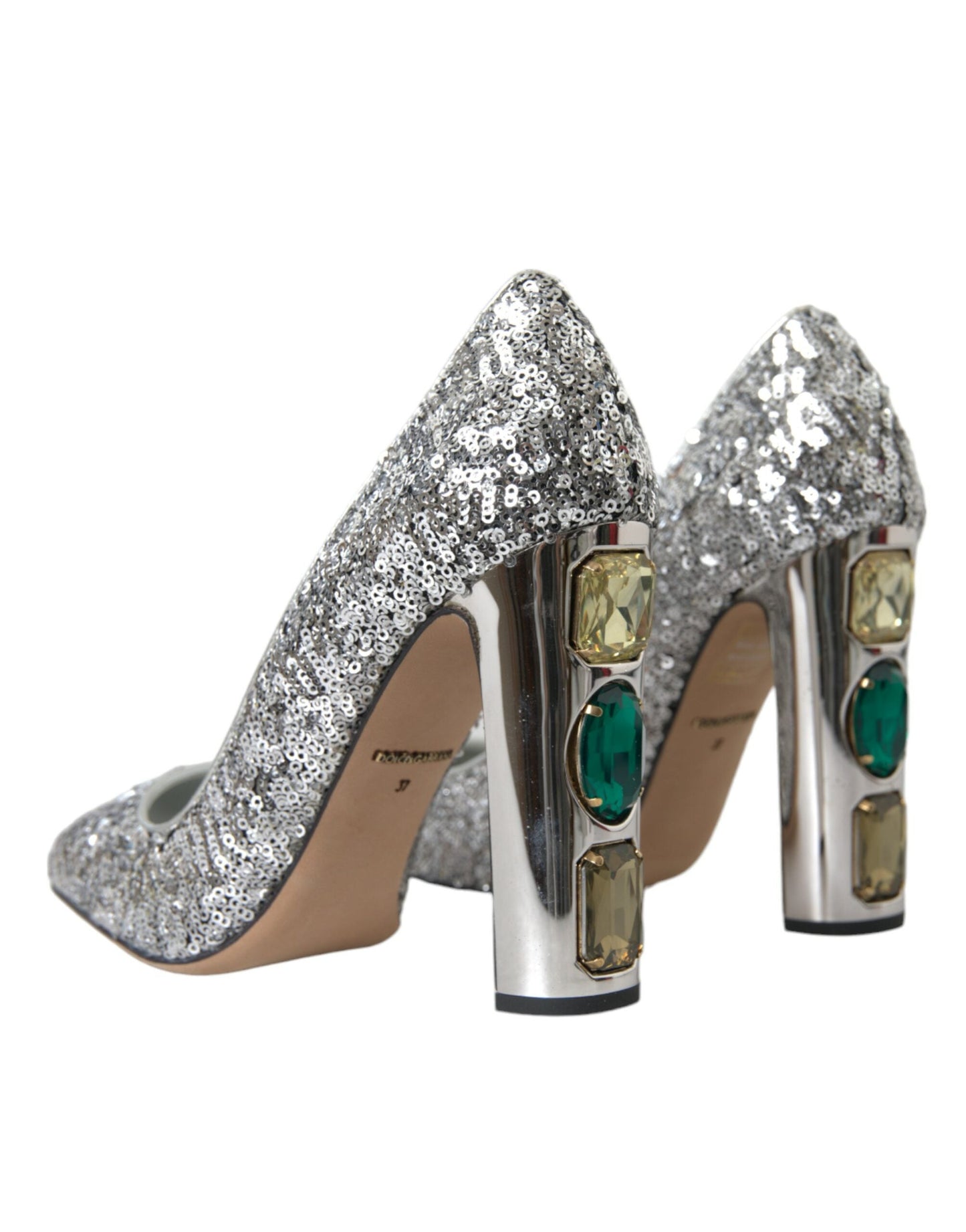 Dolce & Gabbana Silver Sequin Embellished Heels Pumps Women's Shoes