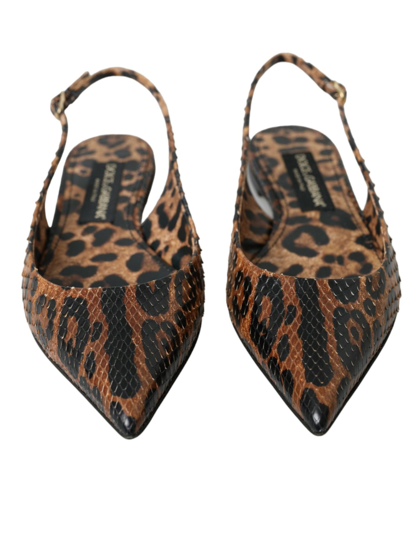 Dolce & Gabbana Brown Leopard Exotic Skin Slingback Women's Shoes