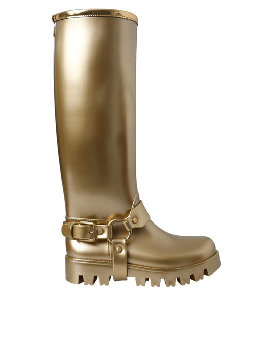 Dolce & Gabbana Metallic Gold Rubber PVC Rain Boots Women's Shoes