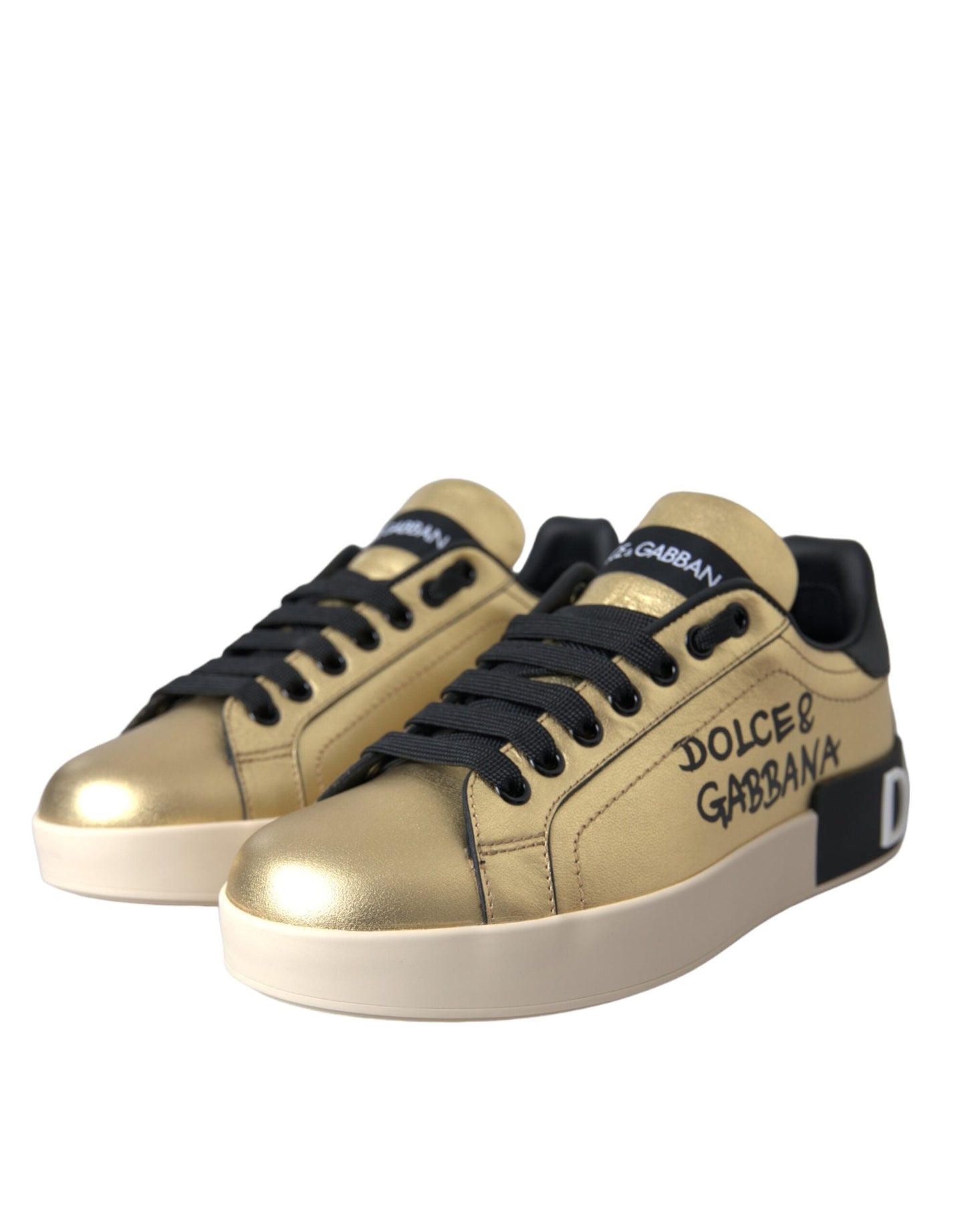 Dolce & Gabbana Gold Portofino Calf Leather Sneakers Women Women's Shoes