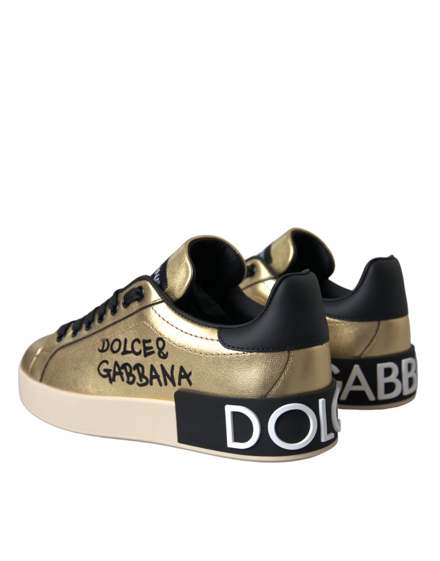 Dolce & Gabbana Gold Portofino Calf Leather Sneakers Women Women's Shoes