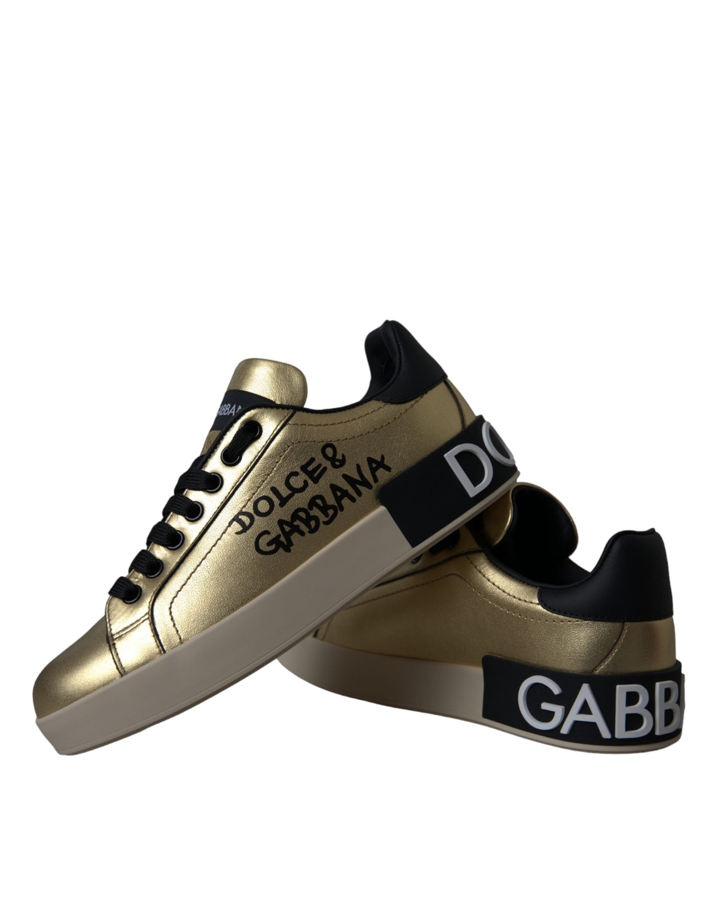 Dolce & Gabbana Gold Portofino Calf Leather Sneakers Women Women's Shoes
