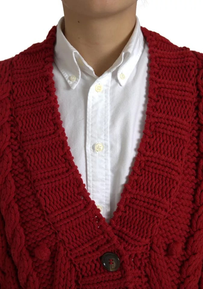 Dolce & Gabbana Red Wool Knit Button Down Cardigan Women's Sweater ()