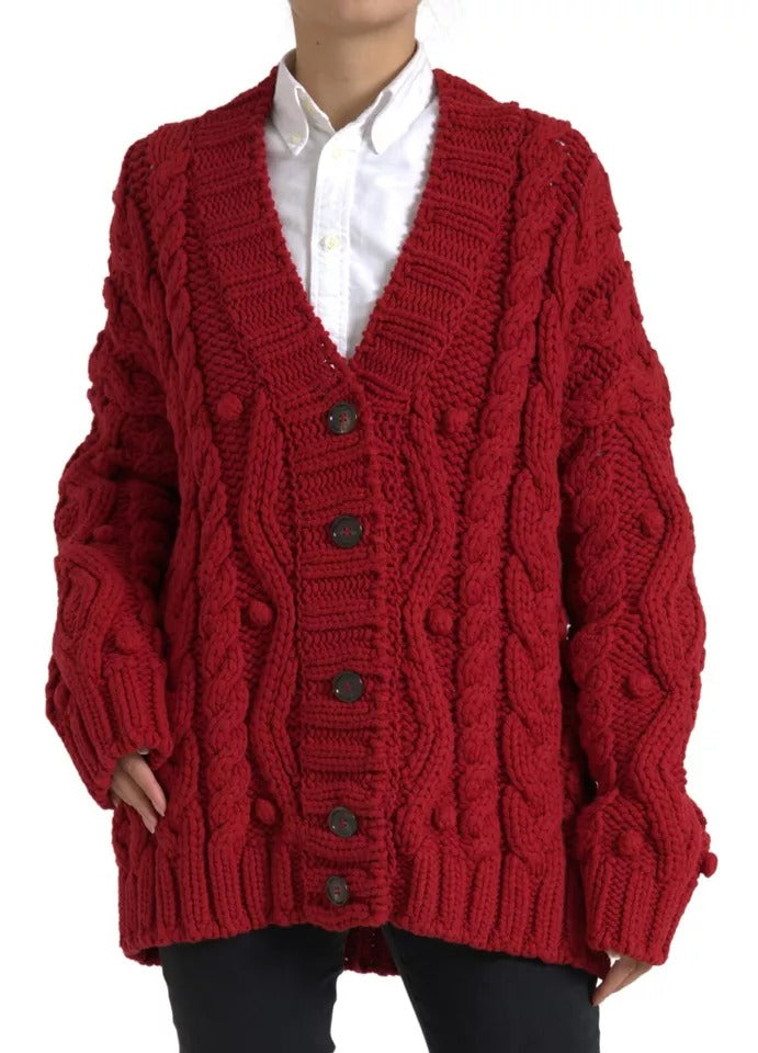 Dolce & Gabbana Red Wool Knit Button Down Cardigan Women's Sweater ()