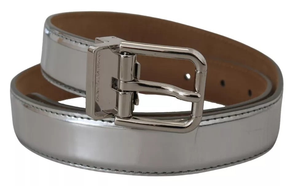 Dolce & Gabbana Silver Leather Metal Buckle Women's Belt ()