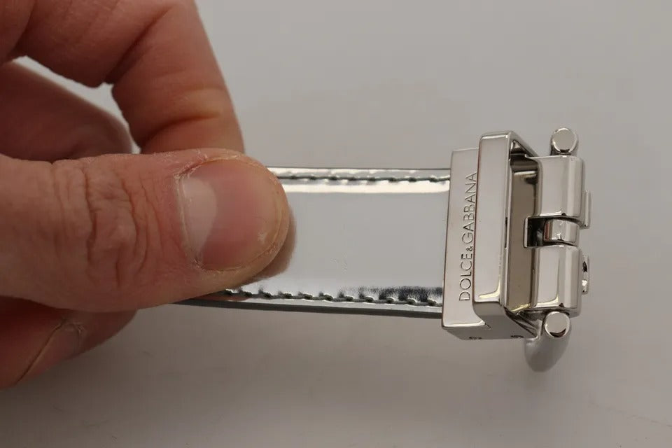 Dolce & Gabbana Silver Leather Metal Buckle Women's Belt ()