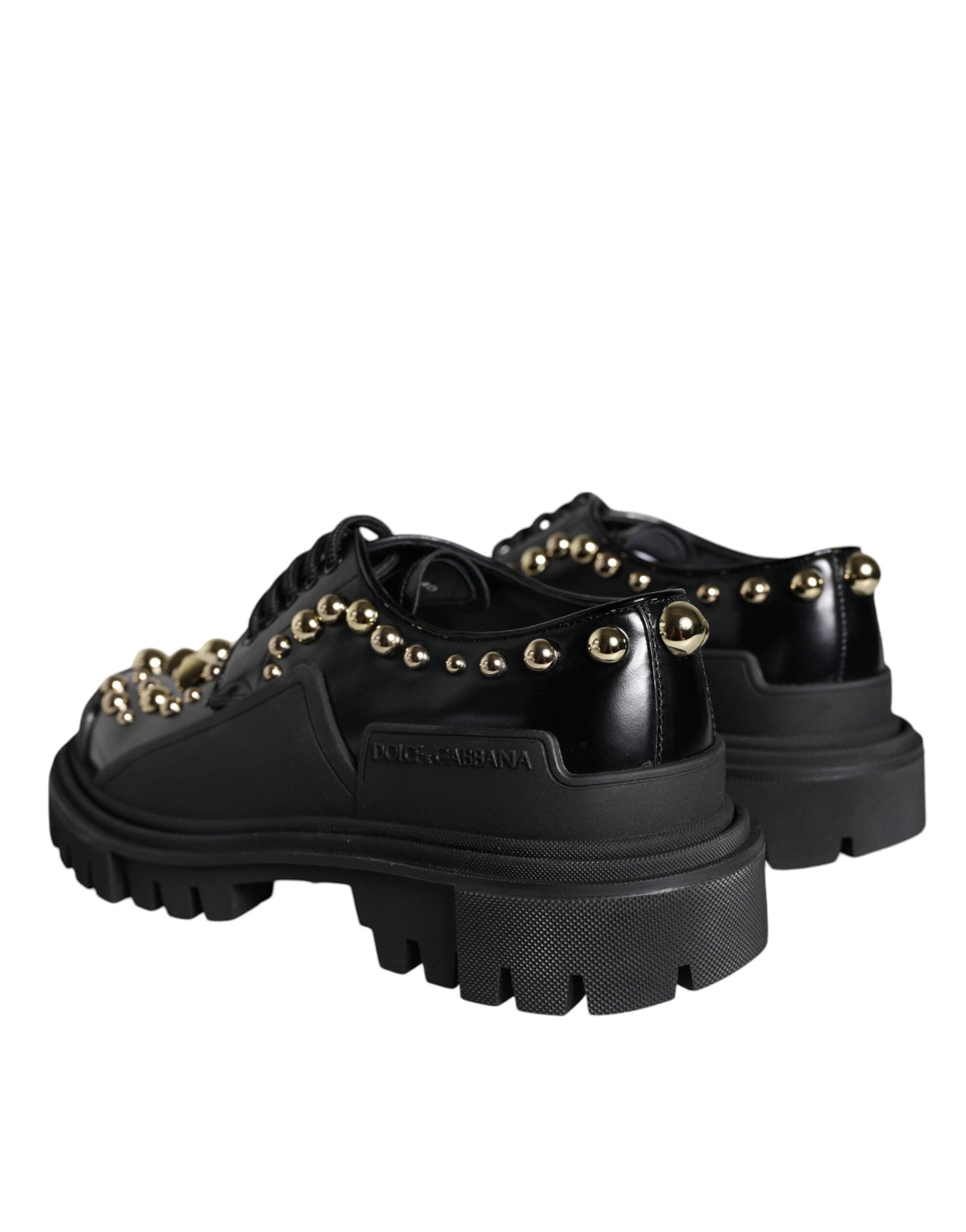 Dolce & Gabbana Black Leather Trekking Derby Embellished  Shoes