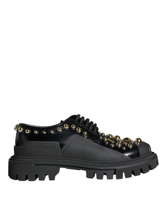 Dolce & Gabbana Black Leather Trekking Derby Embellished  Shoes