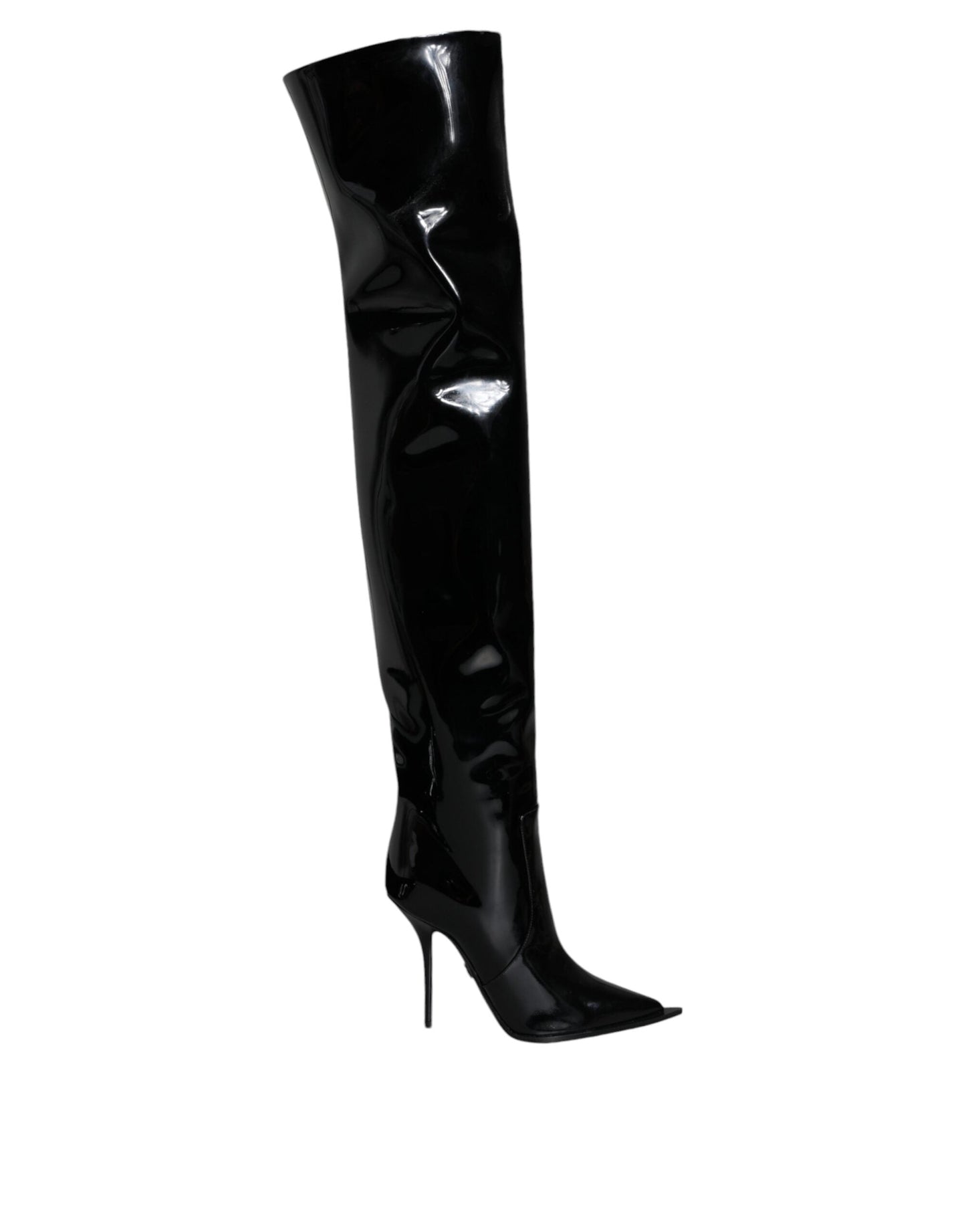 Dolce & Gabbana Black Patent Leather Knee High Boots Women's Shoes ()