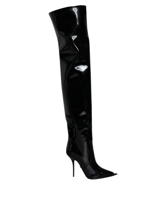 Dolce & Gabbana Black Patent Leather Knee High Boots Women's Shoes ()