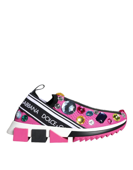 Dolce & Gabbana Pink Sorrento Crystals Low Top Sneakers Women's Shoes