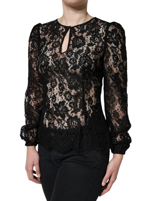 Dolce & Gabbana Black Floral Lace See Through Long Sleeve Women's Top