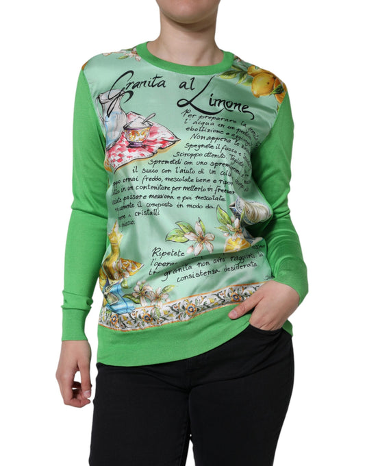 Dolce & Gabbana Green Silk Granita Al Limone Long Sleeves Women's Sweater ()