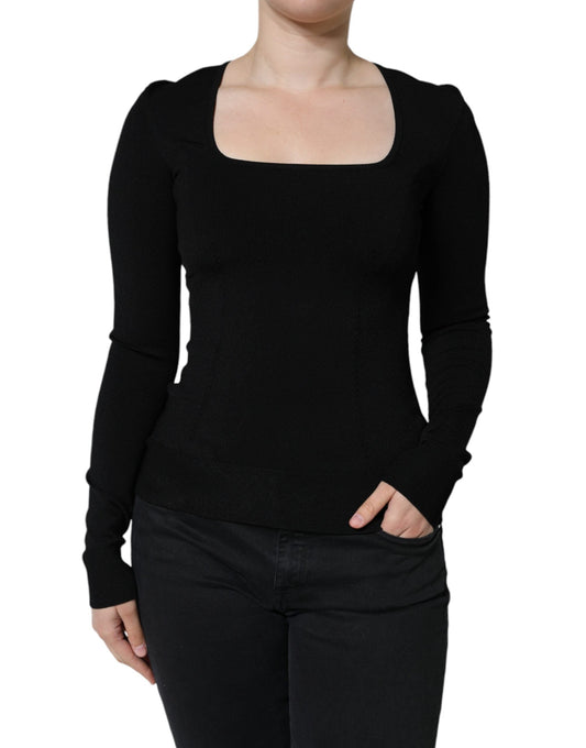 Dolce & Gabbana Black Long Sleeves Blouse Square Neck Women's Top