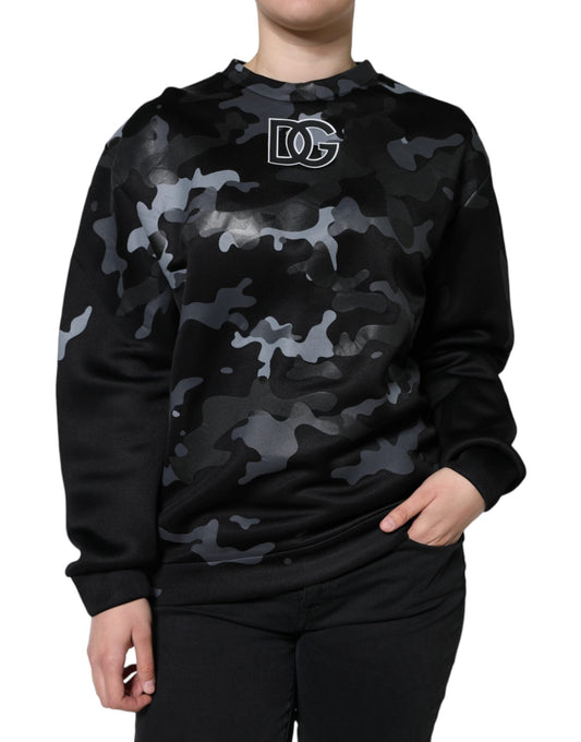 Dolce & Gabbana Black Camouflage Round Neck Sweatshirt Women's Sweater ()